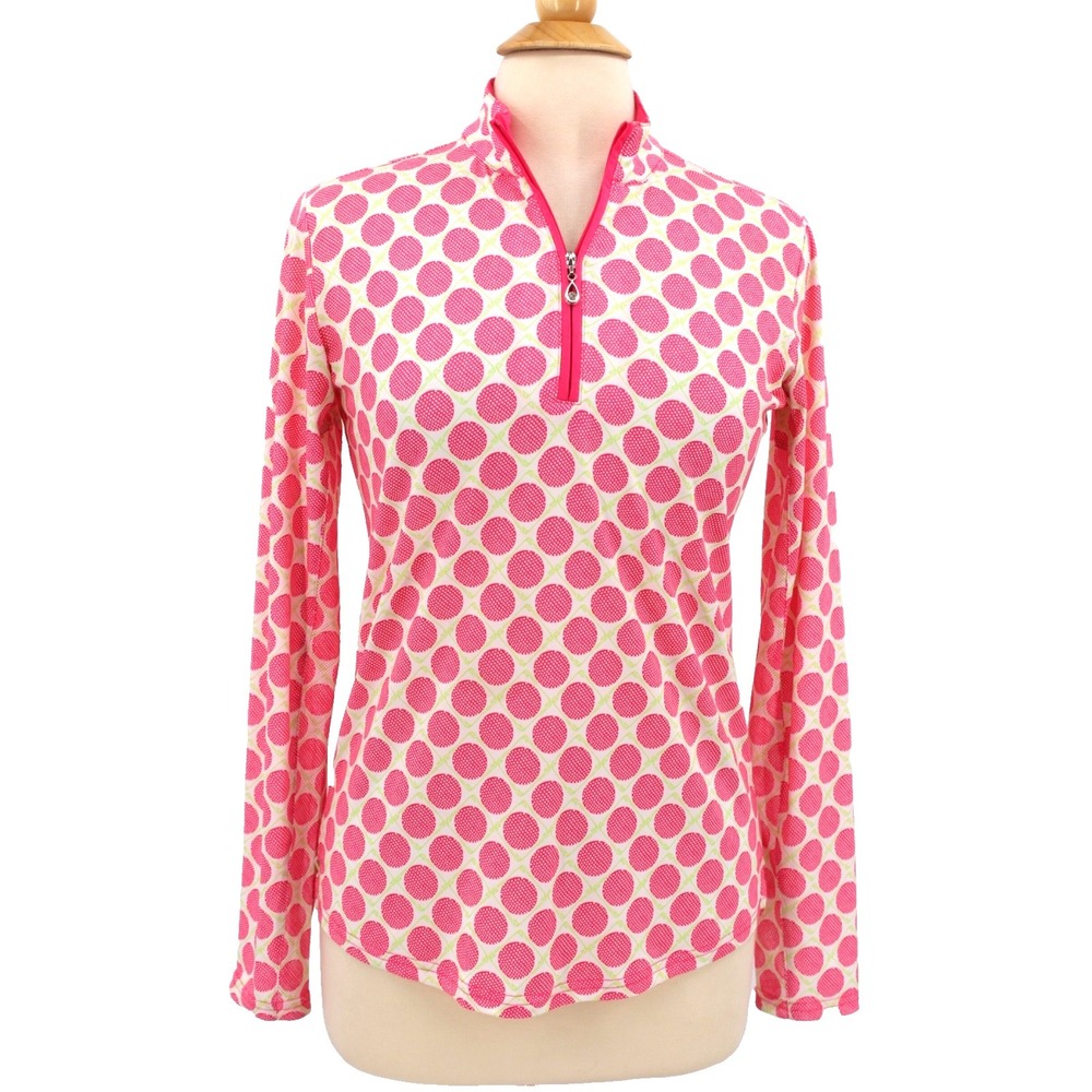 San Soleil 1/4 zip Top womens Small Pink Golf Ball Print UPF 50 Long Sleeves